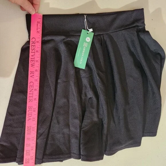 Urban Coco Pleated Flared Skater Skirt Medium Black - Picture 6 of 11